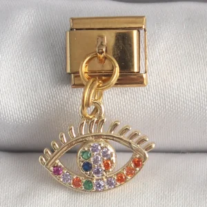 Utterly Good 316L Çelik Gold Renk Göz Model Sallantılı Zirkon Taşlı Charm