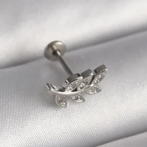 Utterly Good 316L Çelik Tragus Piercing Gümüş Dal Model Zirkon Taşlı