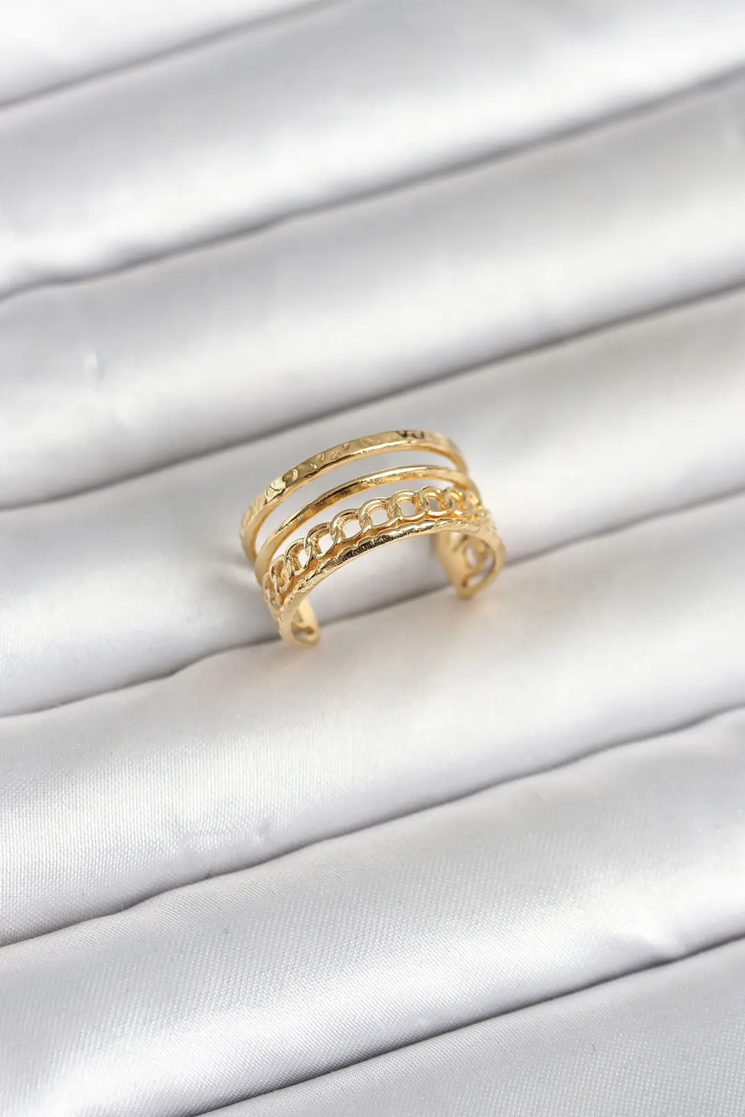 Utterly Good 316L Çelik Gold Renk Zincirli Vintage Model Kadın Yüzük