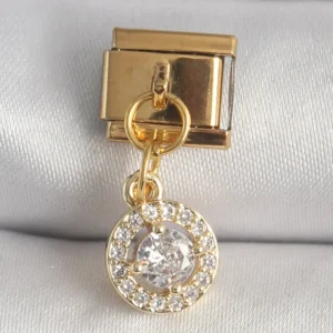 Utterly Good 316L Çelik Gold Sallantı Daire Zirkon Taşlı Nomination Charm