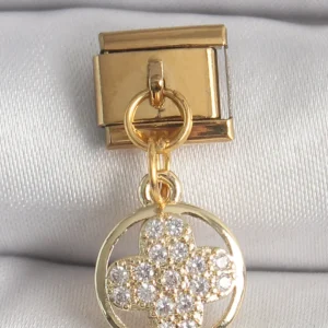 Utterly Good 316L Çelik Gold Sallantılı Zirkon Taşlı Yonca Charm