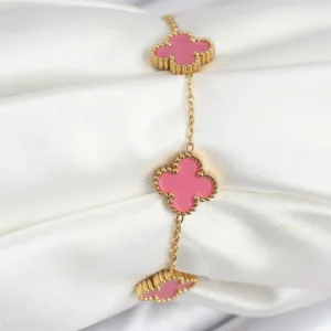 Utterly Good 316L Çelik Gold Zincir Pembe Yonca Bileklik