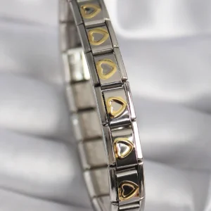 Utterly Good 316L Çelik Gümüş Bileklik Gold Kalp İşlemeli Nomination Model