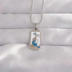 Utterly Good 316L Çelik Gümüş Renk Beyaz Mineli Kız Figür Tarot Kolye