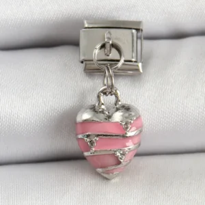 Utterly Good 316L Çelik Gümüş Renk Pembe Kalp Model Nomination Charm