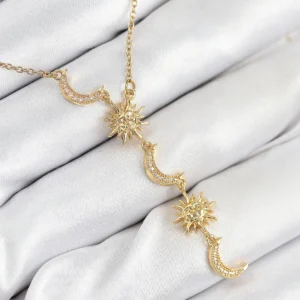 Utterly Good 316L Çelik Güneş Ay Model Zirkon Taşlı Gold Kadın Kolye
