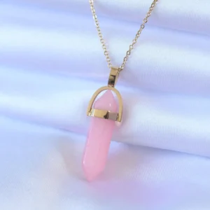 Utterly Good 316L Çelik Kadın Kolye Gold Renk Pembe Kristal Taşlı