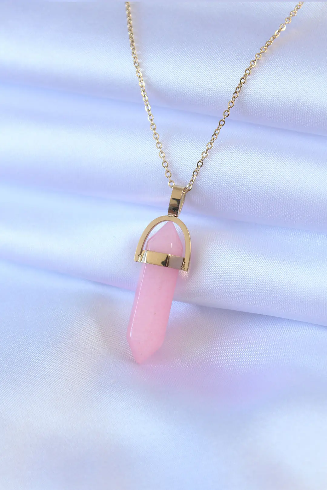 Utterly Good 316L Çelik Kadın Kolye Gold Renk Pembe Kristal Taşlı