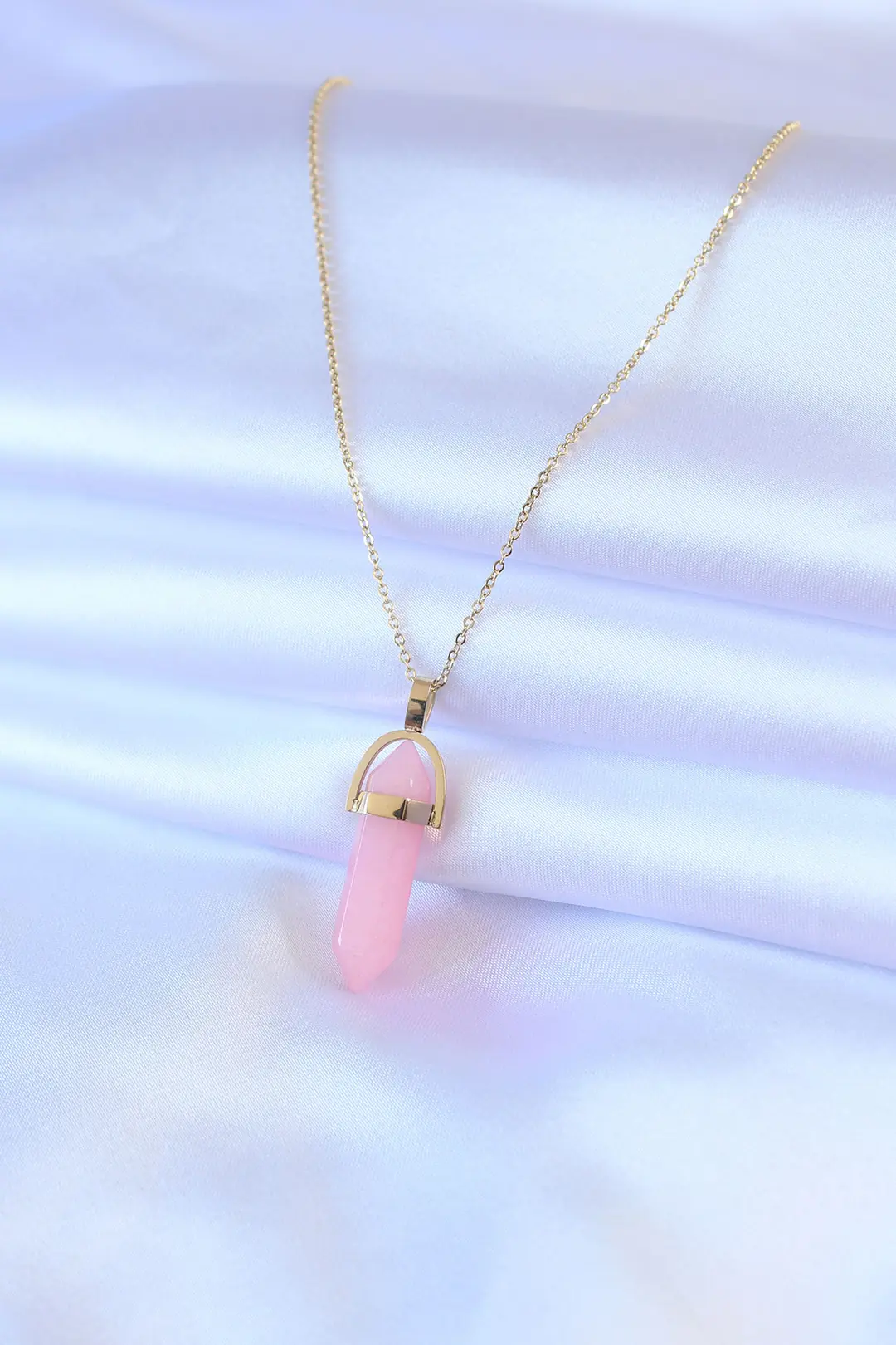 Utterly Good 316L Çelik Kadın Kolye Gold Renk Pembe Kristal Taşlı