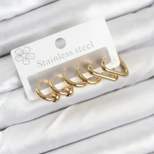 Utterly Good 316L Çelik Kadın Küpe Seti Gold Renk Klasik Tasarım