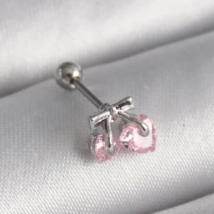 Utterly Good 316L Çelik Kalp Tragus Piercing Pembe Zirkon Taşlı Gümüş Renk