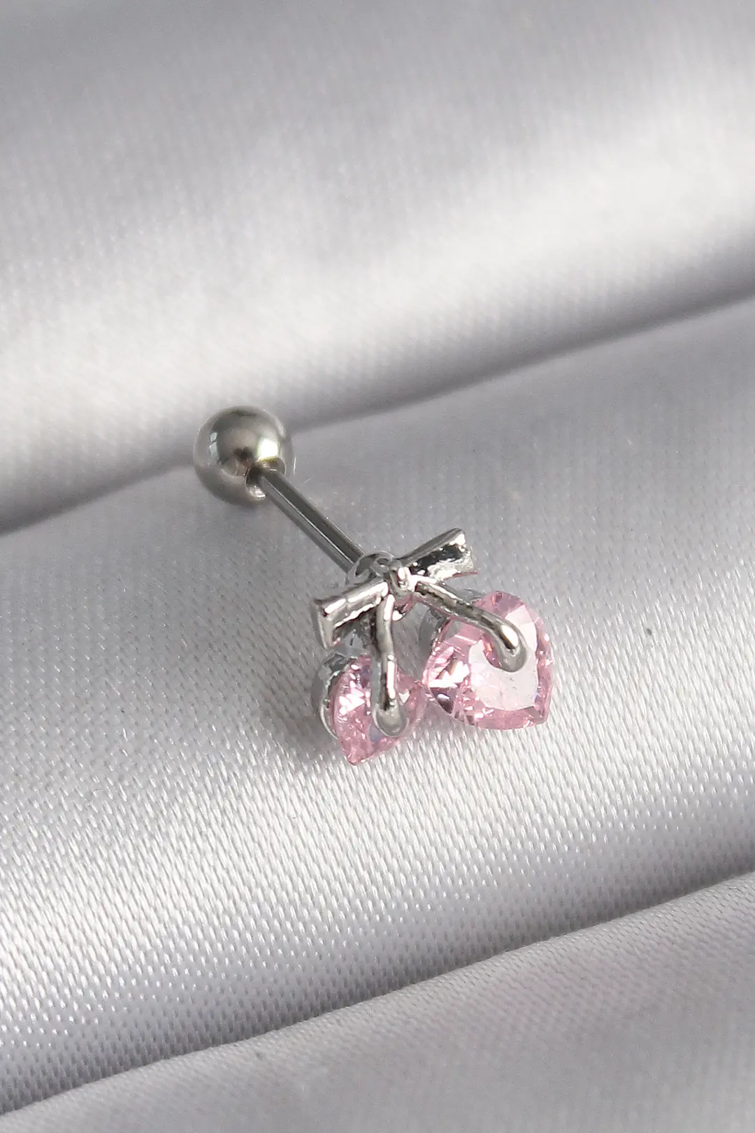 Utterly Good 316L Çelik Kalp Tragus Piercing Pembe Zirkon Taşlı Gümüş Renk