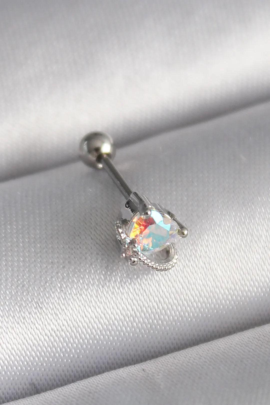 Utterly Good 316L Çelik Kalp Zirkon Taşlı Gümüş Renk Tragus Piercing