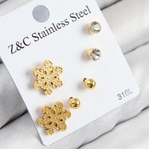 Utterly Good 316L Çelik Kar Tanesi Model Zirkon Taşlı Gold Küpe Set