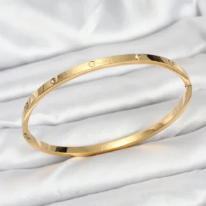 Utterly Good 316L Çelik Kelepçe Bileklik Gold Zirkon Taşlı İnce Tasarım