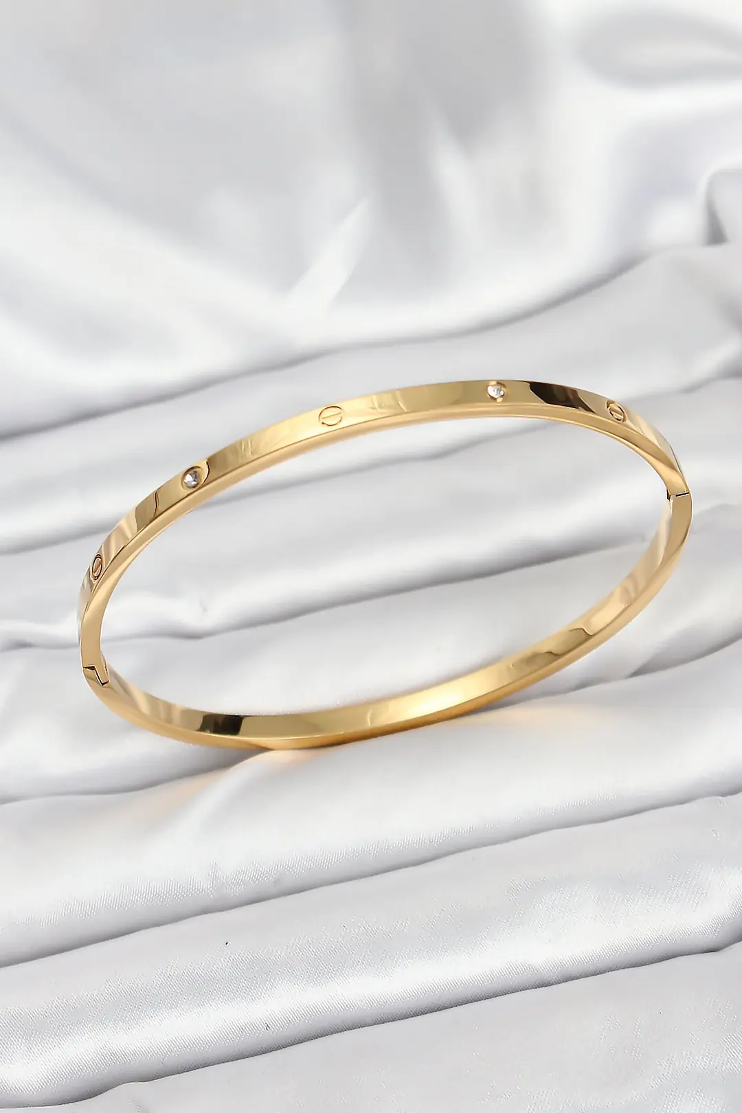 Utterly Good 316L Çelik Kelepçe Bileklik Gold Zirkon Taşlı İnce Tasarım