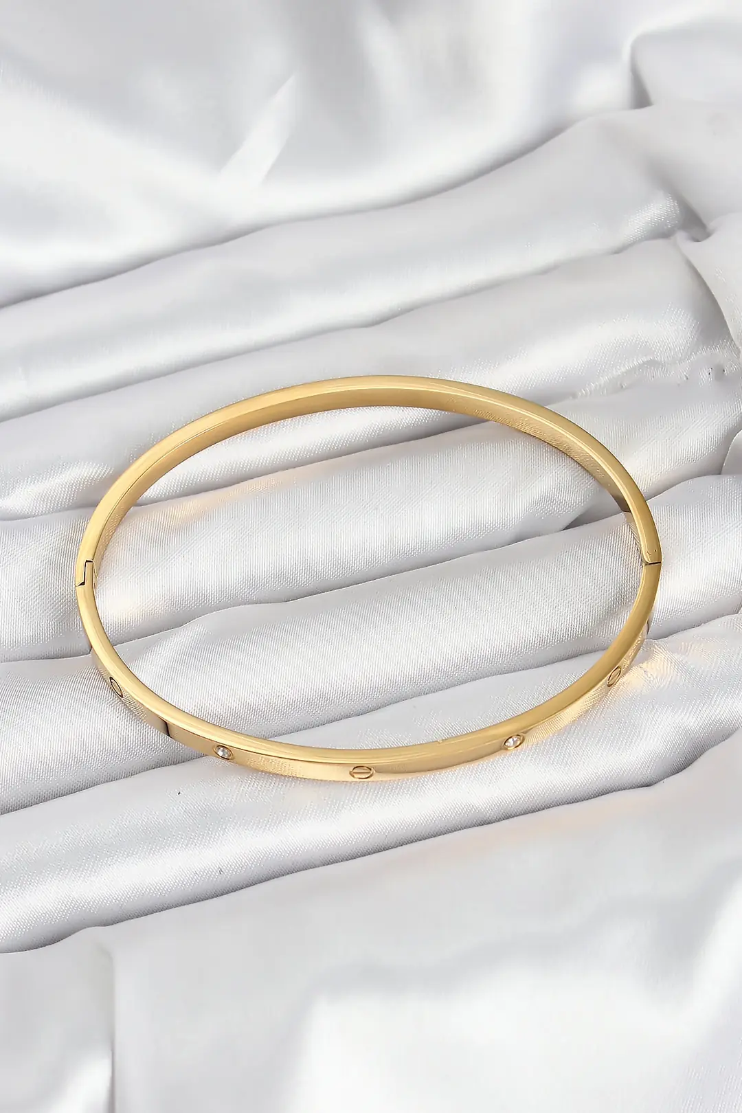 Utterly Good 316L Çelik Kelepçe Bileklik Gold Zirkon Taşlı İnce Tasarım