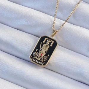 Utterly Good Çelik Zincir Tarot Kolye Gold Siyah Mineli