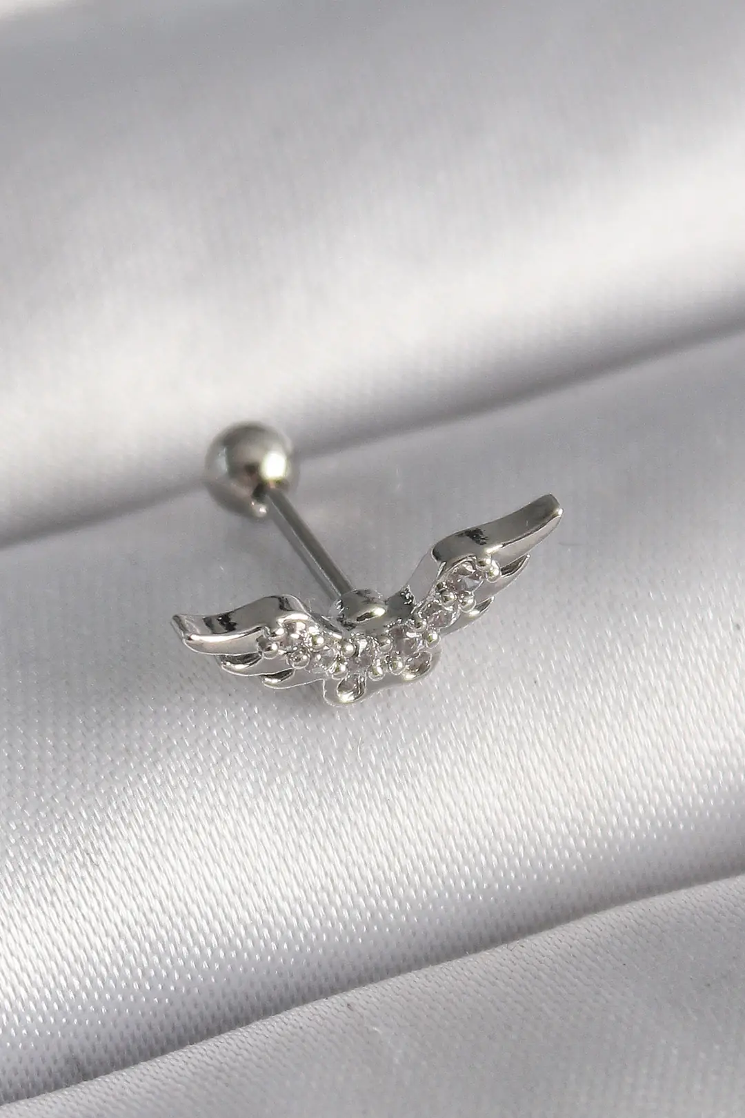 Utterly Good 316L Çelik Tragus Piercing Zirkon Taşlı Kanat Model Gümüş