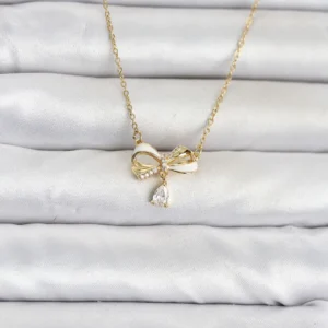 Utterly Good 316L Çelik Kolye Gold Kaplama Fiyonk Model Zirkon Taşlı
