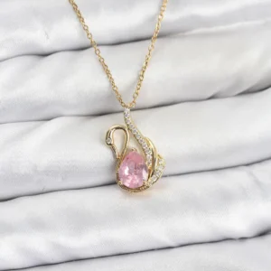 Utterly Good 316L Çelik Kolye Gold Kaplama Pembe Kuğu Zirkon Taşlı
