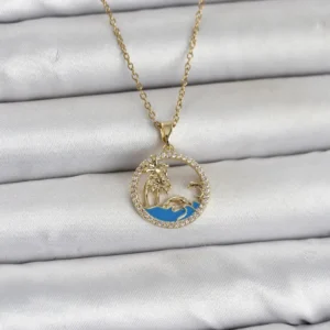 Utterly Good 316L Çelik Kolye Gold Kaplama Zirkon Taşlı Deniz Temalı