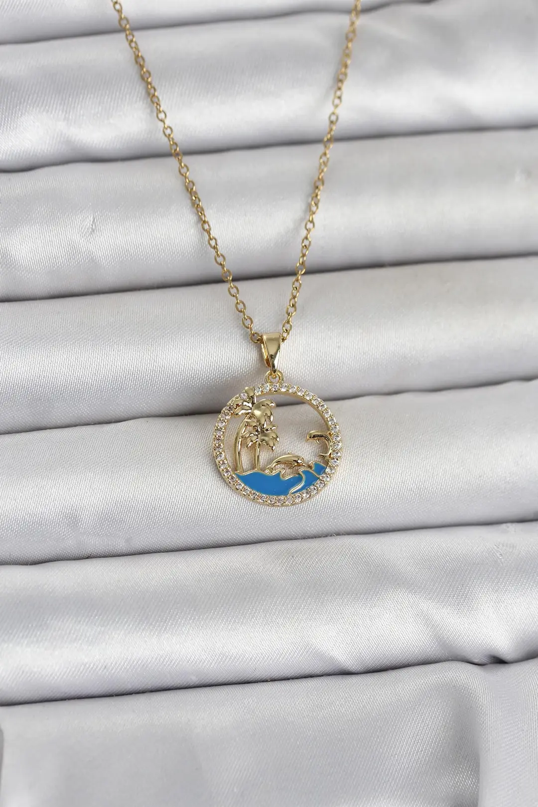 Utterly Good 316L Çelik Kolye Gold Kaplama Zirkon Taşlı Deniz Temalı