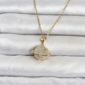 Utterly Good 316L Çelik Kolye Gold Kaplama Zirkon Taşlı Gezegen Model