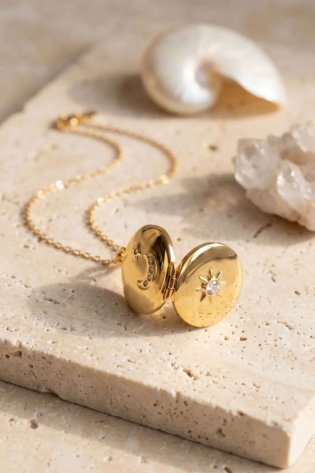 Utterly Good 316L Çelik Kolye Gold Renk Açılabilir Zirkon Taşlı Madalyon