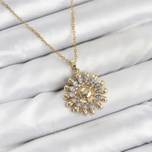 Utterly Good 316L Çelik Kolye Gold Renk Güneş Model Zirkon Taşlı Kadın Kolyesi