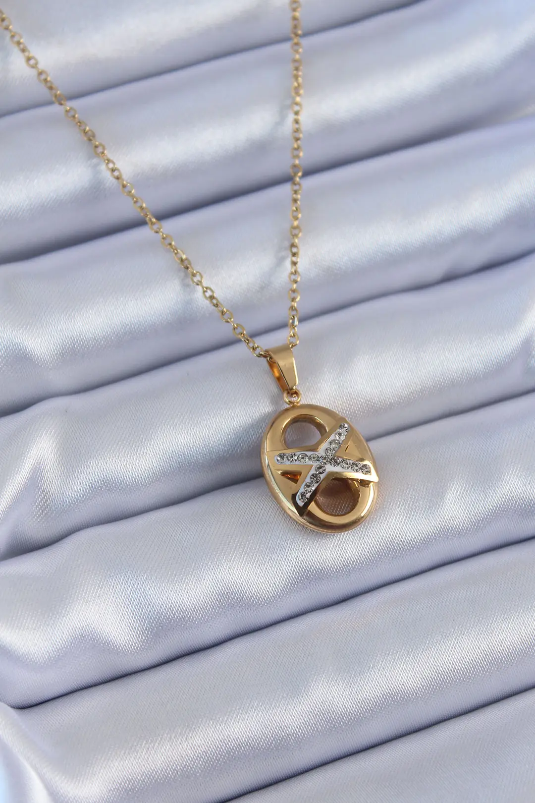 Utterly Good 316L Çelik Kolye Gold Renk Zirkon Taşlı Kadın