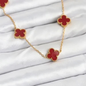 Utterly Good 316L Çelik Kolye Gold Zincir Bordo Yonca Kadın