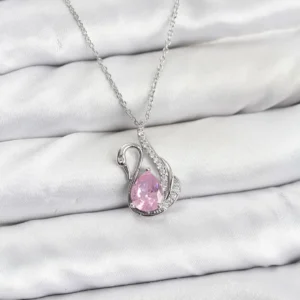 Utterly Good 316L Çelik Kolye Gümüş Renk Pembe Kuğu Zirkon Taşlı