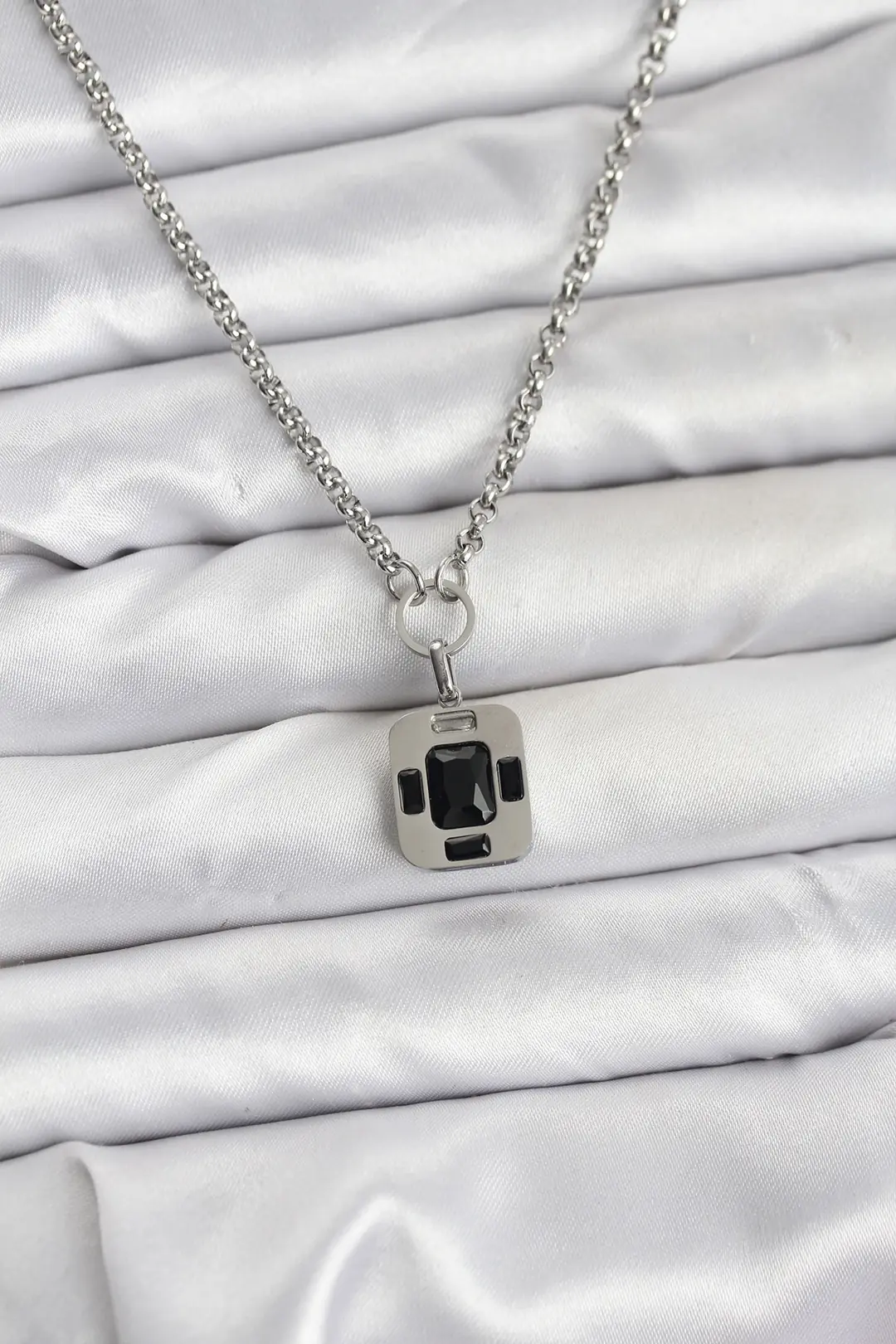 Utterly Good 316L Çelik Kolye Gümüş Vintage Kristal Taşlı Kadın