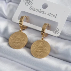Utterly Good 316L Çelik Küpe Gold Renk Pentagram İşlemeli Günlük Model