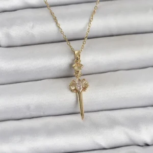 Utterly Good 316L Çelik Kılıç Model Kadın Kolye Gold Zirkon Taşlı