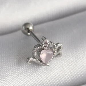 Utterly Good 316L Çelik Pembe Mineli Kalp Zirkon Taşlı Tragus Piercing