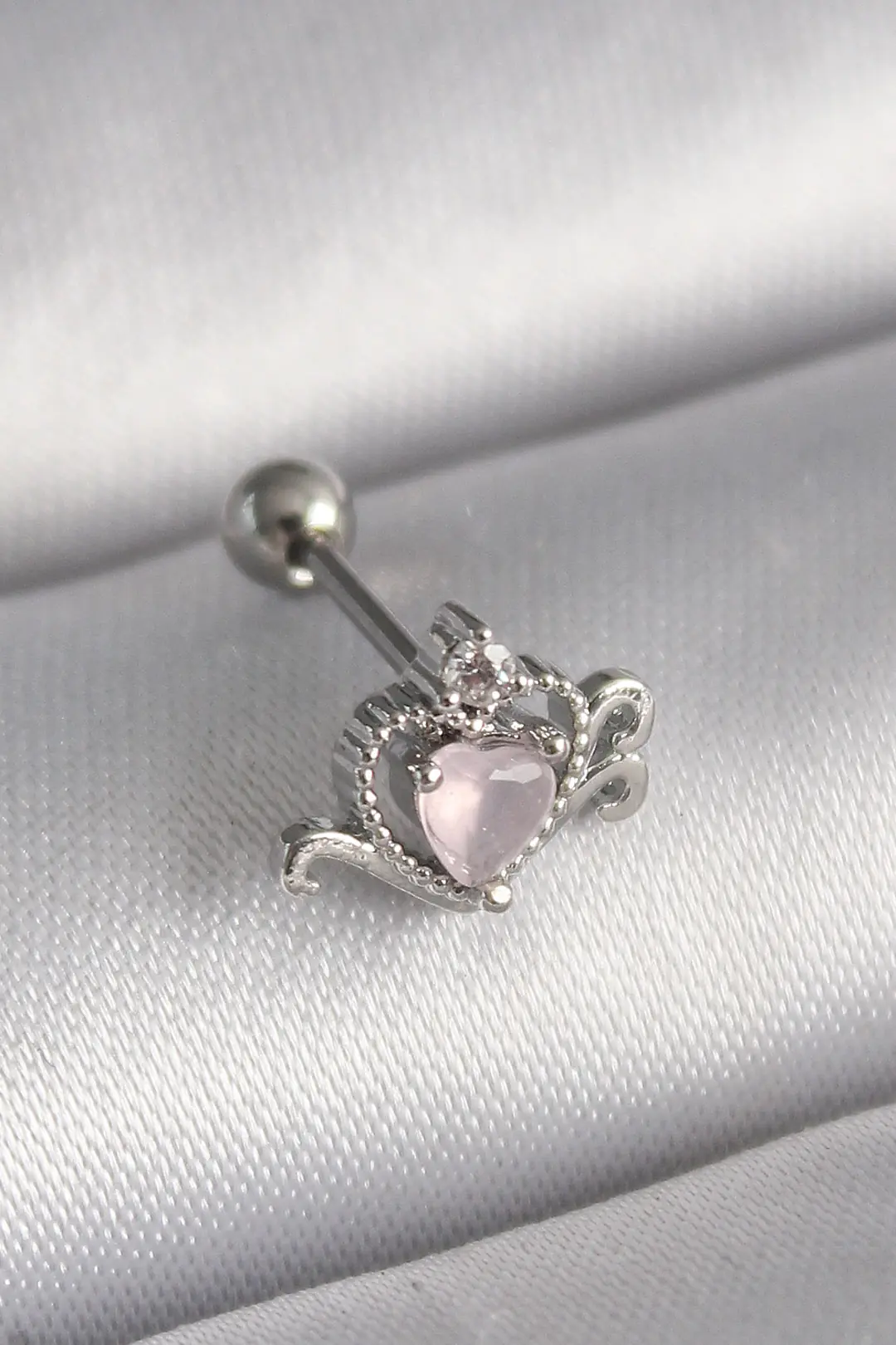 Utterly Good 316L Çelik Pembe Mineli Kalp Zirkon Taşlı Tragus Piercing