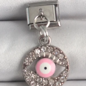 Utterly Good 316L Çelik Sallantı Charm Pembe Göz Zirkon Taşlı Gümüş Renk