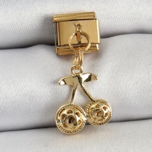 Utterly Good 316L Çelik Sallantılı Fiyonk Kiraz Zirkon Taşlı Gold Charm