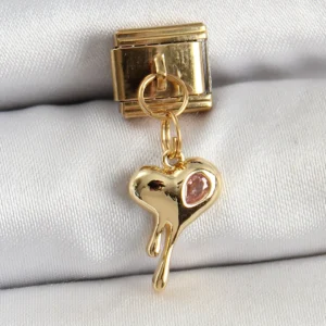 Utterly Good 316L Çelik Sallantılı Zirkon Taşlı Eriyen Kalp Charm Gold Renk