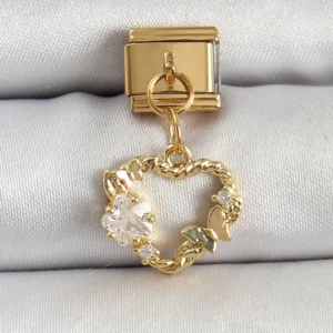 Utterly Good 316L Çelik Sallantılı Zirkon Taşlı Kalp Charm Gold Renk