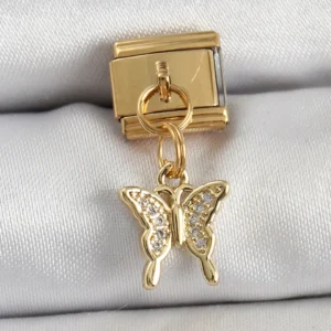 Utterly Good 316L Çelik Sallantılı Zirkon Taşlı Kelebek Charm Gold
