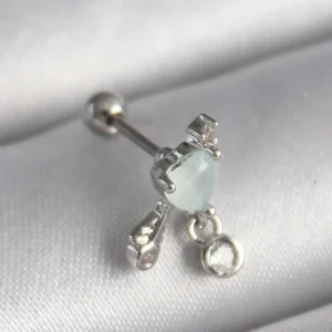 Utterly Good 316L Çelik Tragus Piercing Beyaz Mine Kalp Sallantı Zirkon Taşlı