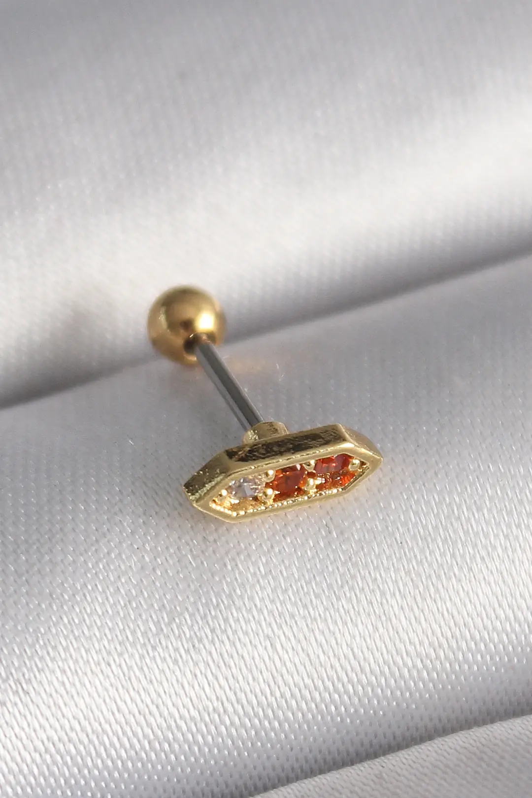 Utterly Good 316L Çelik Tragus Piercing Gold Turuncu Zirkon Taşlı