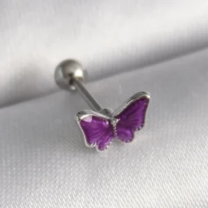 Utterly Good 316L Çelik Tragus Piercing Gümüş Mor Kelebek Model