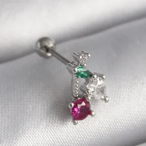 Utterly Good 316L Çelik Tragus Piercing Gümüş Renk Zirkon Taşlı