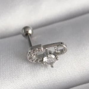Utterly Good 316L Çelik Tragus Piercing Gümüş Renk Zirkon Taşlı Toplu İğne