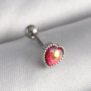 Utterly Good 316L Çelik Tragus Piercing Kırmızı Mineli Kalp Detay