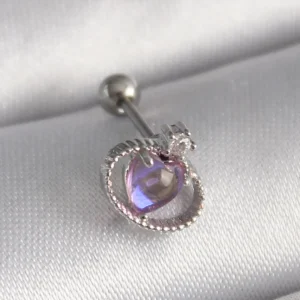 Utterly Good 316L Çelik Tragus Piercing Mor Mineli Kalp Zirkon Taş Detay